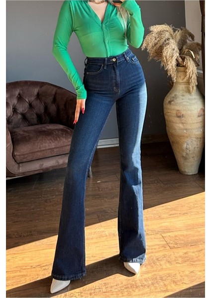 jeanmiapamela Ispanyol Lacivert Kot Yüksek Bel Likralı Ekstra Esnek Flare Jeans Kot fırsatları