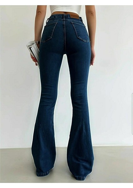 jean Kadın Flora Ispanyol Lacivert Kot Yüksek Bel Likralı Ekstra Esnek modelleri