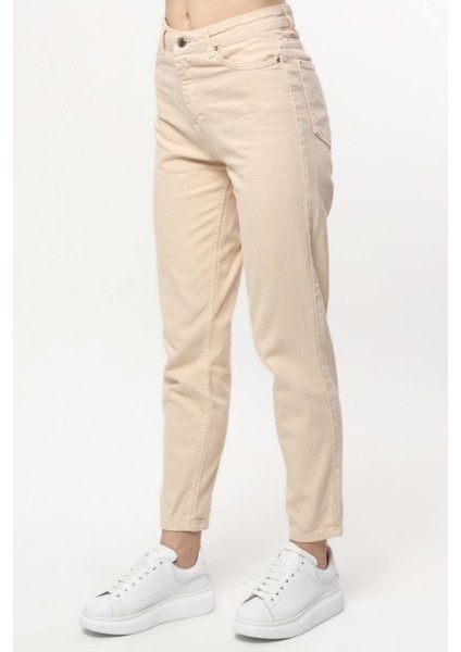 Yüksek Bel Likralı Ekru Mam Jean Esnek Kot Pant. fiyatları