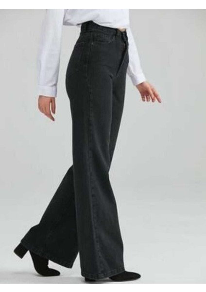 Tommytom Solmaz Siyah Likralı Bol Paça Jean - Salaş Wide Leg Kot Pant. () modelleri