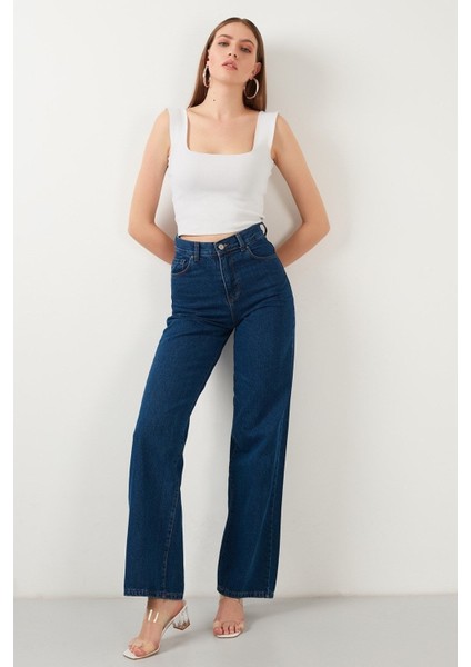 Pacific Yüksek Bel Likralı Palazzo Laci Bol Paça Jean (New)