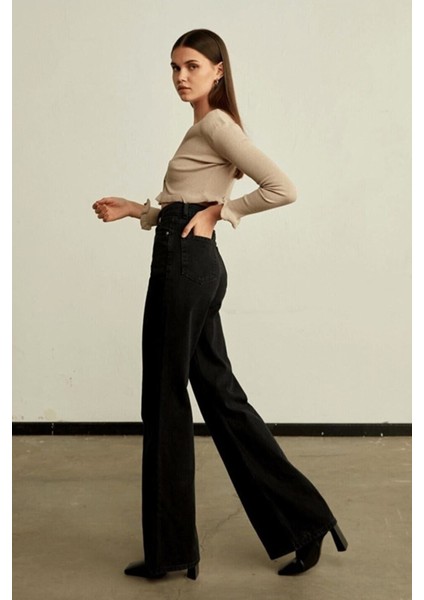 Tommytom Julia 90's Brian 90's Siyah Likralı Süper Yüksek Bel Wide Leg Salaş Jean (New)