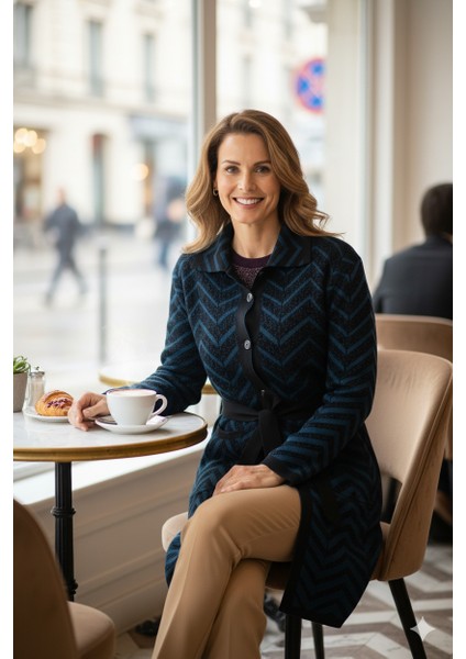 Kadın Motifli Düğmeli Cepli Tam Kalıp Likralı Anne Hırka fırsatları