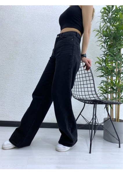 Tommy Pamela Kadın Almeida Siyah Likralı Bol Paça Palazzo - Salaş Kot Pant. 2025 fiyatları