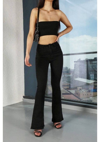 Tommytom Mia Maria Jnx Lara Kadın Siyah Geniş Paça Likralı Denim Jean Pant. 2025