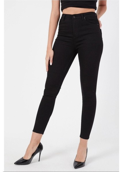 Vintage Icon 90's Siyah Likralı Süper Extra Yüksek Bel Dar Paça Jean Denim Pant.