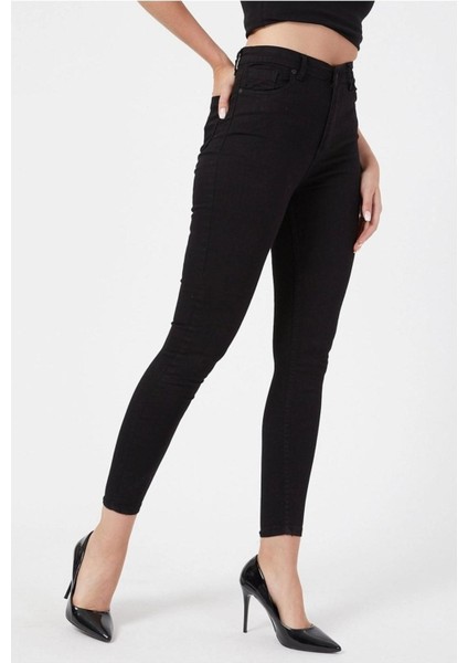 Vintage Icon 90's Siyah Likralı Süper Extra Yüksek Bel Dar Paça Jean Denim Pant. fiyatları