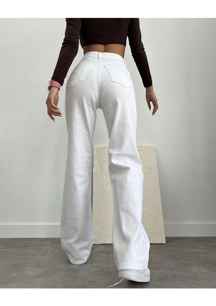 Plazzon Aide Beyaz Likrasız Süper Yüksek Bel Salaş Jean Pant. Bol Paça Palazzo(Tam Kalıptır) modelleri