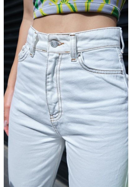 Floria Jean Süper Yüksek Bel Düz Salaş Detay Jean Palazzo Beyaz Pant. modelleri