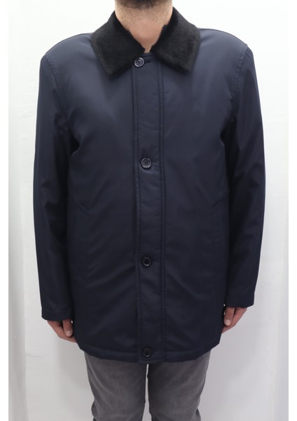 Fistan Store Erkek Ceket Yaka Klasik Kesim Rahat Kalıp Yakası Kürklü Kışlık Büyük Beden Uzun Kaban