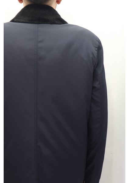 Fistan Store Erkek Ceket Yaka Klasik Kesim Rahat Kalıp Yakası Kürklü Kışlık Büyük Beden Uzun Kaban