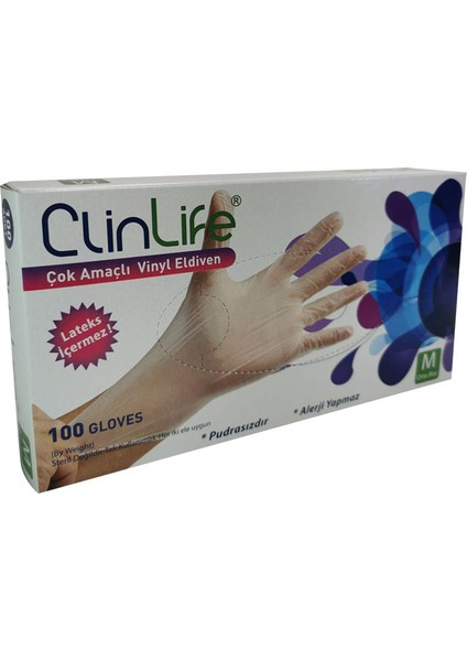 2 Adet Clinlife Vinyl Eldiven 100'LÜ Orta Boy fiyatları