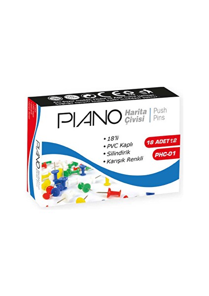 2 Adet Piano Harita Çivisi Renkli