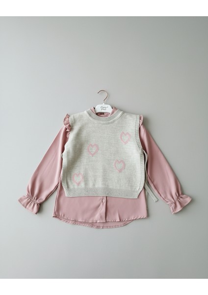 Kalp Desenli Yelekli Üçlü Takım Kız Çocuk fiyatları