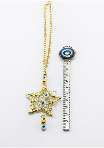 Cam Nazar Boncuklu Metal Yıldız Dikiz Ayna Süsü Yılbaşı Ağacı Süsü modelleri