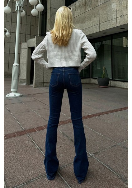 jean Kadınyüksek Bel Lacivert Ispanyolkot Pantolon Likralı Esnek Jeans fırsatları