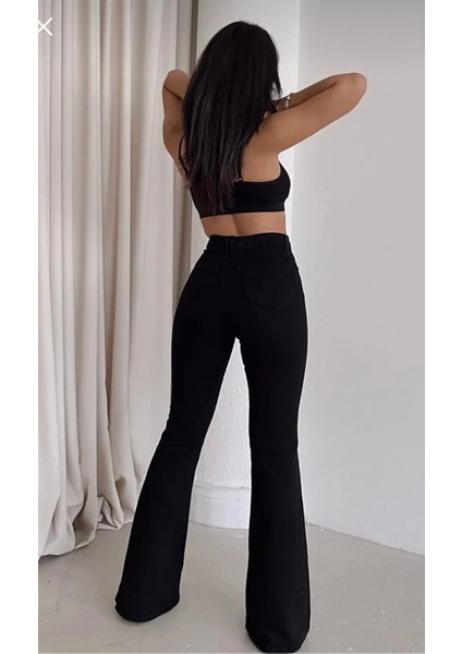 jean Angela-Siyah Yüksekbel Likralı Ispanyoljeans Kles
