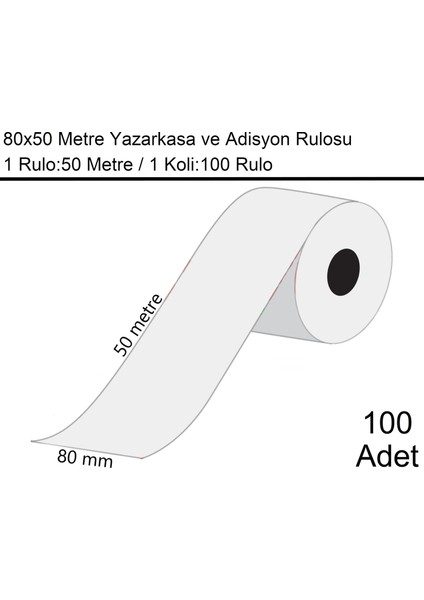 80x50 Metre Termal Yazarkasa ve Adisyon Rulosu 100 Adet