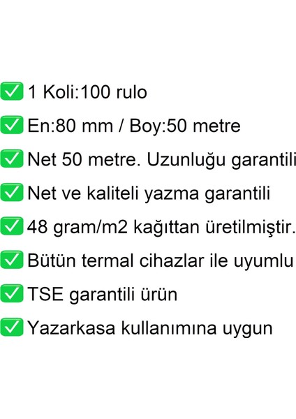 80x50 Metre Termal Yazarkasa ve Adisyon Rulosu 100 Adet fiyatları