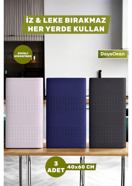 3'lü Mikrofiber Temizlik Bezi | Mutfak Cam Araba Temizlik Bezi | 40X60 | Leke ve Koku Yapmaz