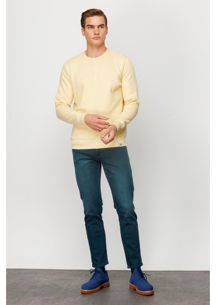 Erkek Sarı Bisiklet Yaka Sweatshirt