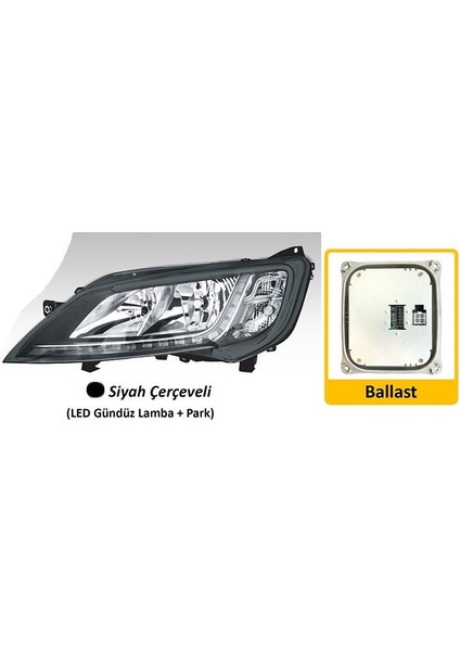 Far Motorlu Sol Fıat Ducato Maxı /peugeot Boxer / Cıtroen Jumper ( 2014› ) LED (Ballast Dahil) Siyah Çerçeveli