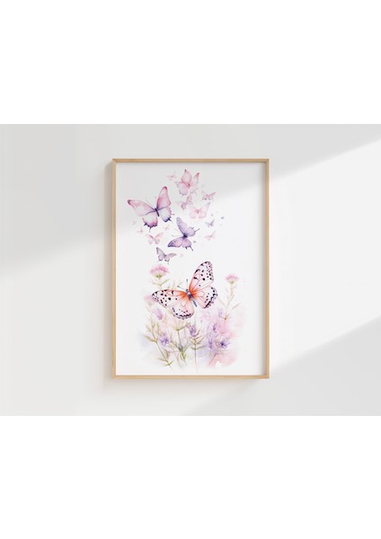 Kelebek ve Çiçek Temalı Kişiye Özel Isimli 3'lü Çocuk Odası Dekoratif Poster Seti - Çerçevesiz modelleri