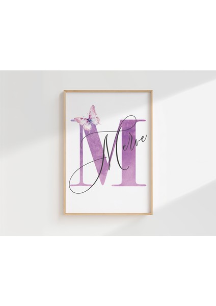 Kelebek ve Çiçek Temalı Kişiye Özel Isimli 3'lü Çocuk Odası Dekoratif Poster Seti - Çerçevesiz fırsatları