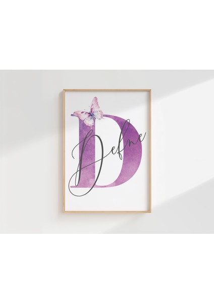 Kelebek ve Çiçek Temalı Kişiye Özel Isimli 3'lü Çocuk Odası Dekoratif Poster Seti - Çerçevesiz