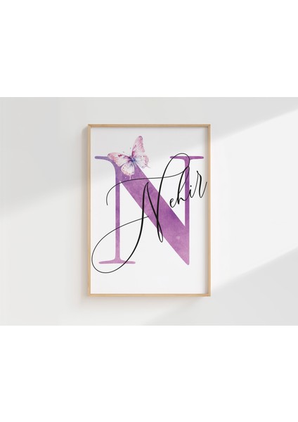 Kelebek ve Çiçek Temalı Kişiye Özel Isimli 3'lü Çocuk Odası Dekoratif Poster Seti - Çerçevesiz