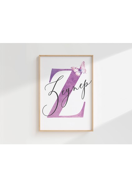 Kelebek ve Çiçek Temalı Kişiye Özel Isimli 3'lü Çocuk Odası Dekoratif Poster Seti - Çerçevesiz