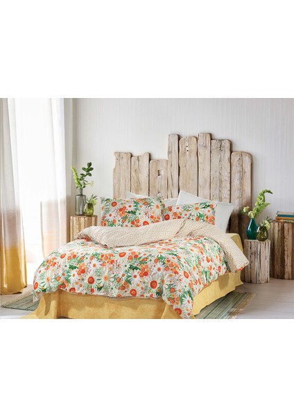 Daisy Ranforce Çift Kişilik Nevresim Takımı %100 Pamuk Turuncu