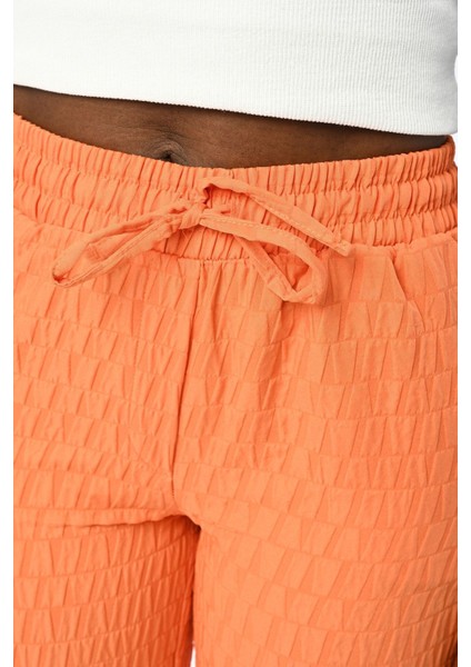 Kadın Rahat Kalıp Beli Lastikli Desenli Turuncu Pantolon fiyatları