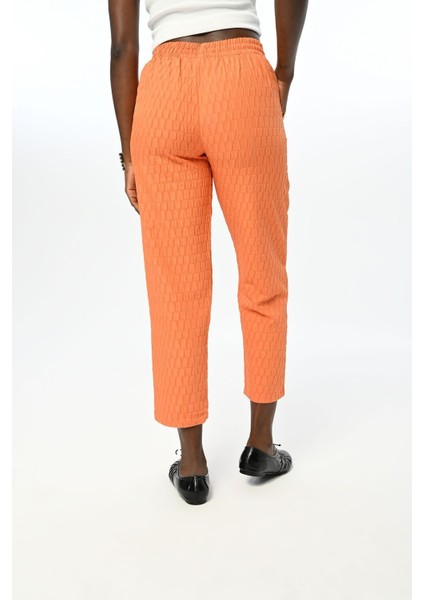 Kadın Rahat Kalıp Beli Lastikli Desenli Turuncu Pantolon fırsatları