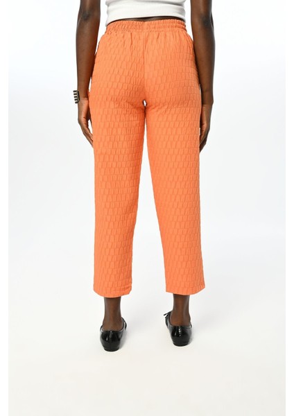 Kadın Rahat Kalıp Beli Lastikli Desenli Turuncu Pantolon indirimleri