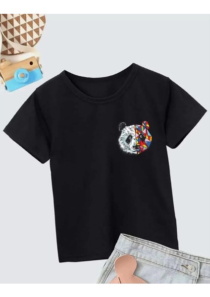 Unisex Çocuk Baskılı T-Shirt - Siyah