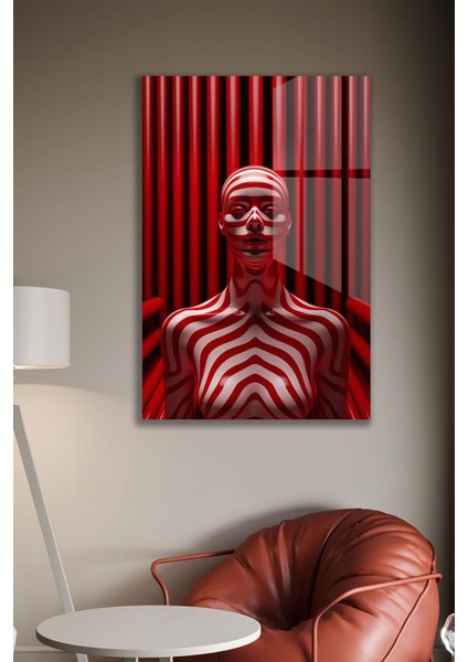 Kırmızı Çizgili Kadın Cam Tablo fiyatları