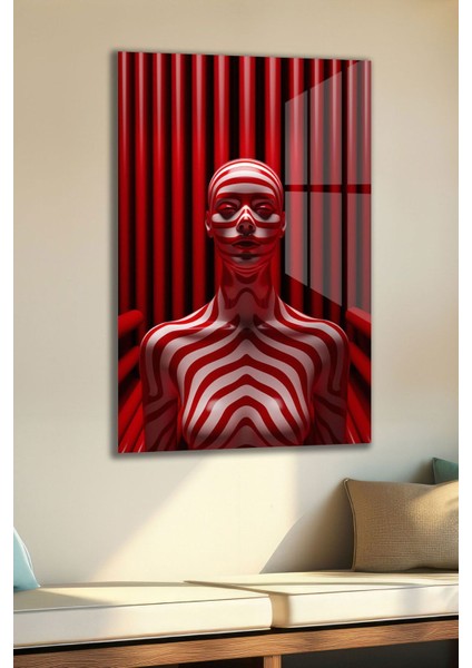 Kırmızı Çizgili Kadın Cam Tablo fırsatları