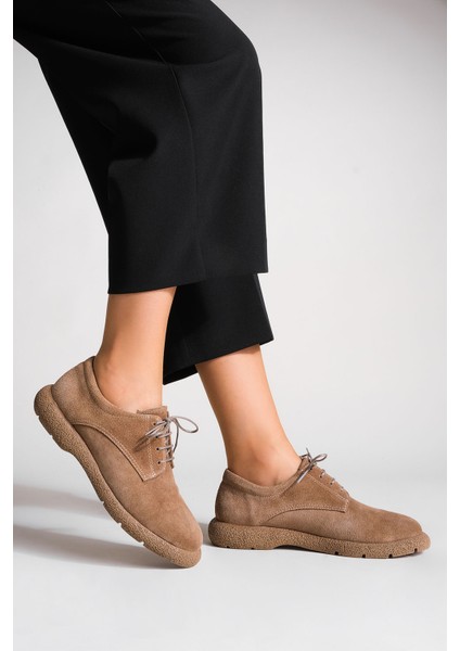 Kadın Deri Oxford Ayakkabı Bağcıklı Günlük Ayakkabı Alyen Taba Süet fırsatları
