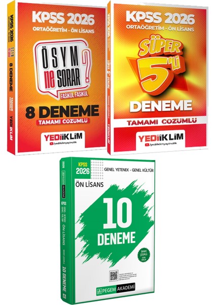 Kpss 2026 Ösym Ne Sorar? 8 Deneme ve Süper 5 Deneme - 2026 Kpss Ön Lisans Çözümlü 10 Deneme