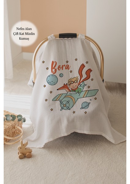 %100 Pamuk Isme Özel Çift Katlı Müslin Puset Örtüsü - Küçük Prens