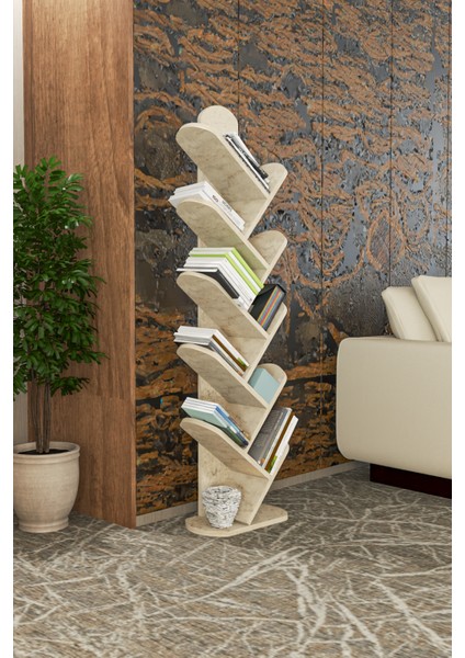 Kitaplık 10 Raflı Dekoratif Bölmeli Ev Ofis Çok Amaçlı Traverten fırsatları