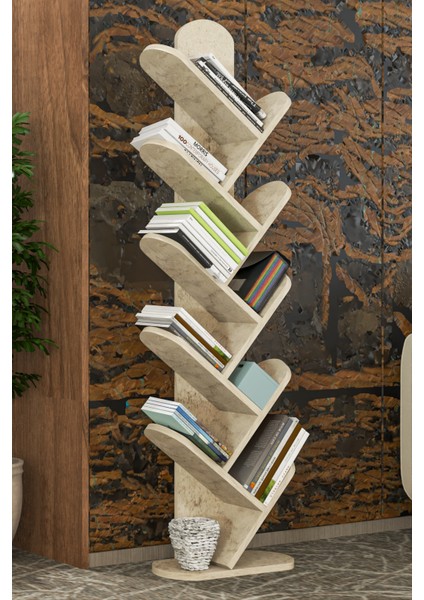 Kitaplık 10 Raflı Dekoratif Bölmeli Ev Ofis Çok Amaçlı Traverten indirimleri