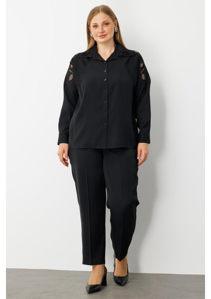 Moda Ilgi Kadın Büyük Beden Nakış Detaylı Oversize Gömlek 0041 Siyah modelleri