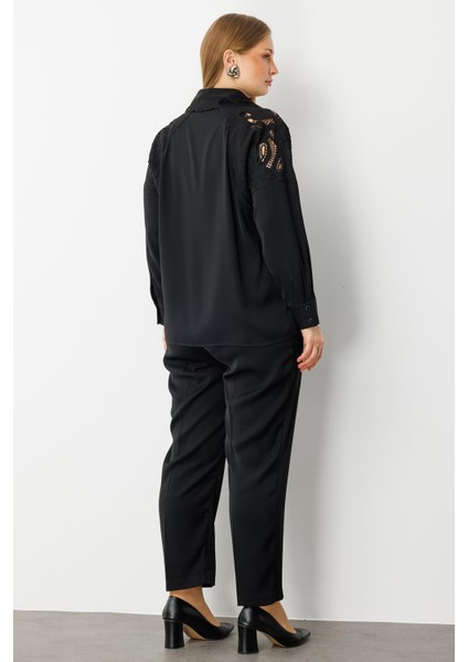 Moda Ilgi Kadın Büyük Beden Nakış Detaylı Oversize Gömlek 0041 Siyah fırsatları