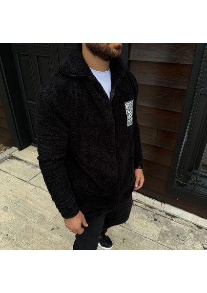 Erkek Polar Fermuarlı Sweatshirt - Kapüşonsuz, Cepli, Yumuşak Dokulu, Oversize Rahat Kalıp, Kışlık Sıcak Tutan Fermuarlı Üst - Siyah fiyatları