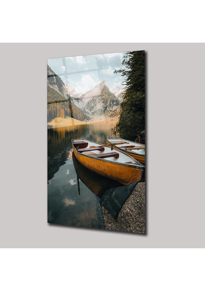 Nehirdeki Kayıklar ve Doğa Manzarası - Cam Tablo - DEG0117