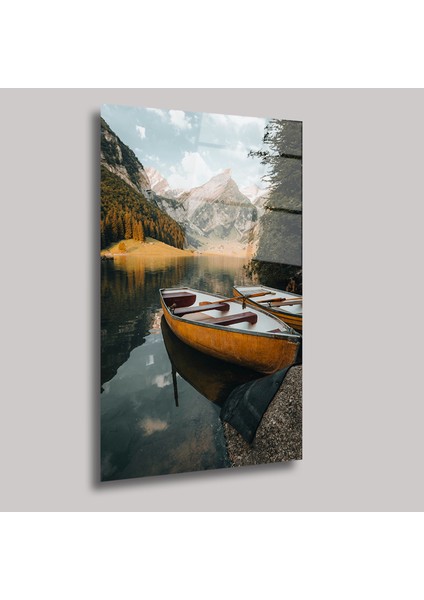 Nehirdeki Kayıklar ve Doğa Manzarası - Cam Tablo - DEG0117 fiyatları
