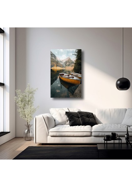 Nehirdeki Kayıklar ve Doğa Manzarası - Cam Tablo - DEG0117 fırsatları