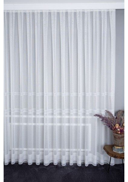 Nevra Gümüş Işlemeli 1/2,5 Normal Pileli Ütü Istemez Kırışmaz Yeni Sezon Salon Oda Tül Perdesi